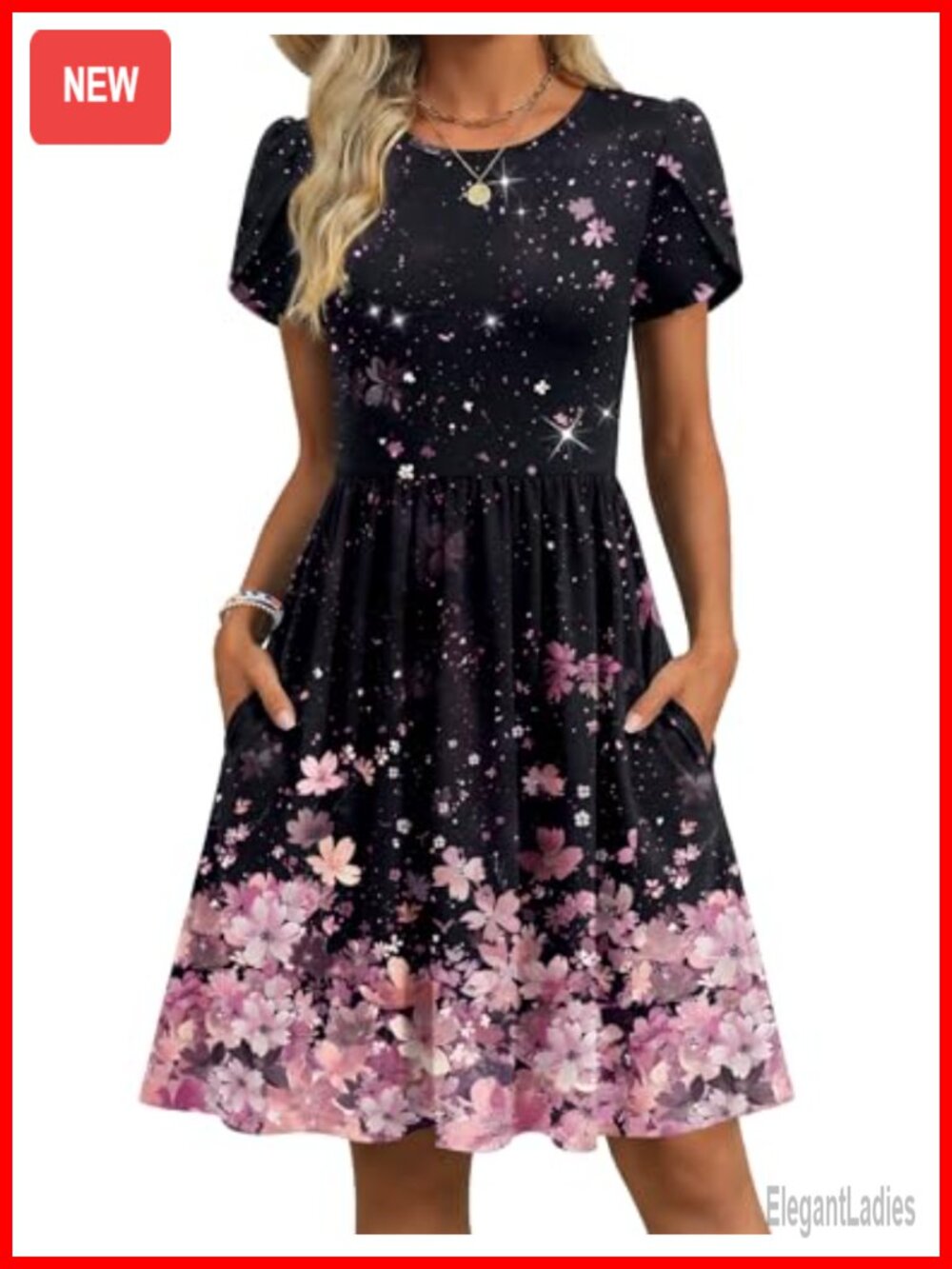 Women's Short Sleeve A-Line Mini Dress with Pockets
